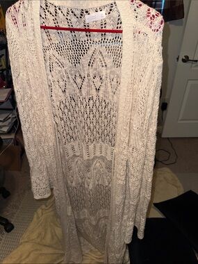 LC Lauren Conrad Cream Open-Knit Longline Cardigan